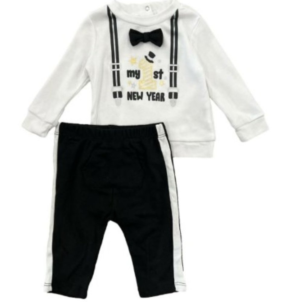My 1st New Year Outfit Shirt Pant Boys Bow Tie Top Trousers First 2 pc Set